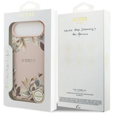 8. Guess Grained Flowers Classic Logo MagSafe iPhone Air Case - Pink