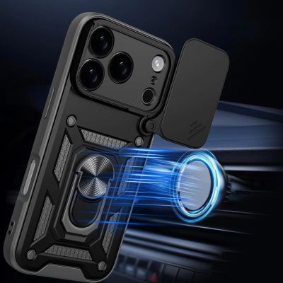 3. Hybrid Armor Camshield Case for iPhone 17 Pro Max with Stand and Camera Cover - Black