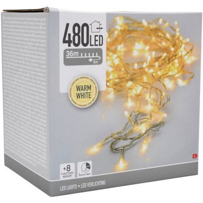 17. CHRISTMAS TREE LIGHTS LIGHT CHAIN 480 LED TIMER WARM WHITE TRANSPARENT WIRE