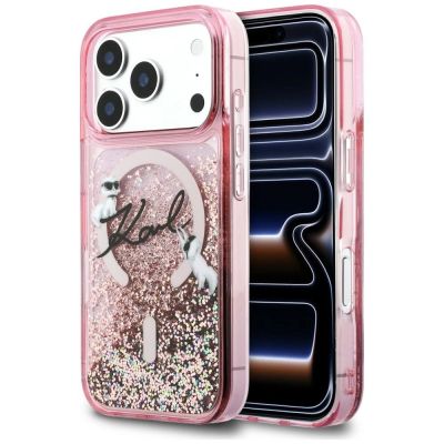 Karl Lagerfeld Liquid Glitter Karl Script Logo MagSafe Case for iPhone 17 Pro Max - Pink