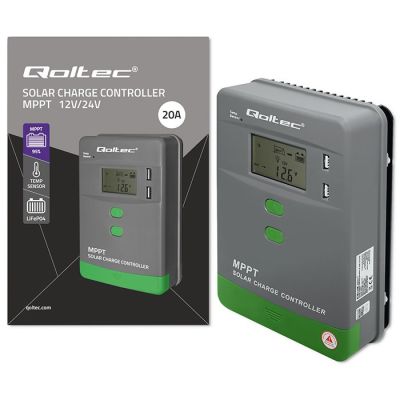 12. Qoltec MPPT Solar Charge Controller with Temperature Sensor 20A | 12V / 24V | LCD | 2 x USB | GEL | LiFePO4