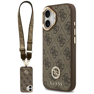 Guess 4G Strass Logo & Big Strap Metal Buttons MagSafe Case for iPhone 17 - Brown