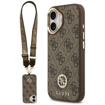 Guess 4G Strass Logo & Big Strap Metal Buttons MagSafe Case for iPhone 17 - Brown