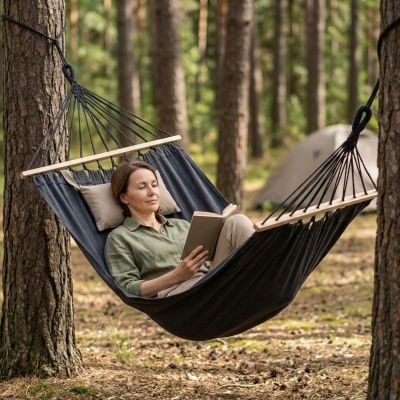 7. GARDEN HAMMOCK 1 PERSON 200X100CM WITH SPREADER 1064055 ANTHRACITE