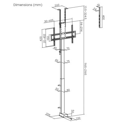 22. MACLEAN ELECTRIC CEILING/FLOOR MOUNT, EXTENDABLE, 43''-88'', VESA 600X400, MAX 60KG, 100-240V AC, 50/60HZ; MC-125