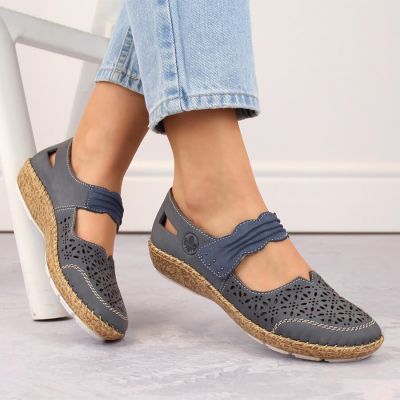 2. Rieker W RKR648 blue openwork leather shoes