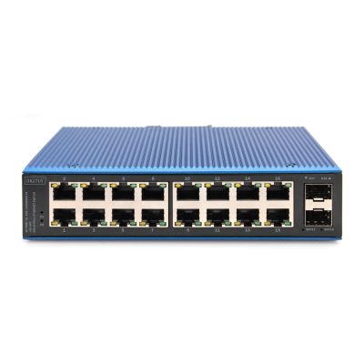 3. Industrial switch 16x 1000Base-TX + 2x uplink 1000Base-FX (without module) DIN extended temperature range.