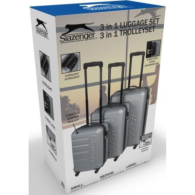 73. SET OF 3 SUITCASE 18, 22, 26 INCHES SILVER SLAZENGER