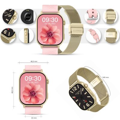 11. Smartwatch Gravity GT15-7 Pink Silicone Strap + Gold Bracelet