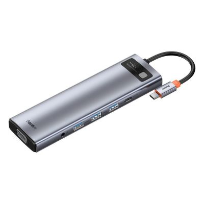 11. Baseus Metal Gleam 11in1 multifunctional USB Type C HUB - 3x USB 3.2 Gen 1 5Gbps / USB Type C PD 100W / 3.5 mm mini jack AUX / VGA Full HD 60Hz / 2x HDMI 4K 30Hz / TF and SD card reader / RJ45 1Gbps gray (CAHUB-CT0G)