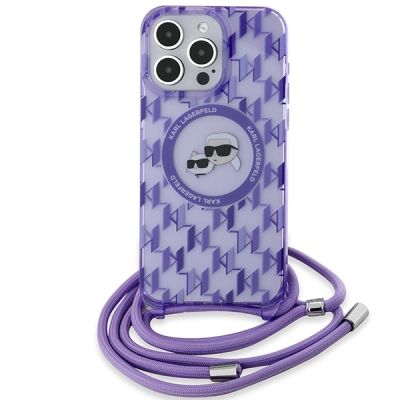 2. Karl Lagerfeld IML Crossbody Monogram Karl & Choupette Head MagSafe Case for iPhone 15 Pro Max - Purple
