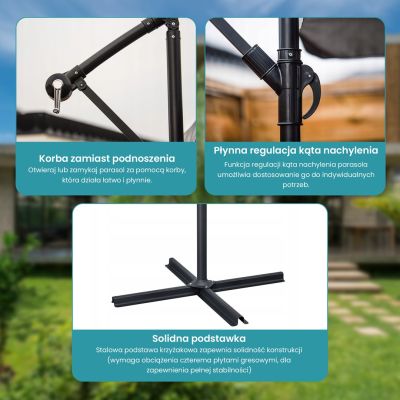 10. Extralink Black Forest Garden Umbrella with Side Panels, Large 3m Beige Cantilever Patio Umbrella with Hexagon Bracket Beige, Black