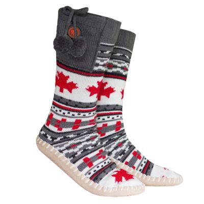 24. GLOVII HEATED SLIPPERS WITH SOCKS, SIZE 36-43, NORWEGIAN PATTERN, BATTERIES AND CHARGING CABLE INCLUDED, GQ4M
