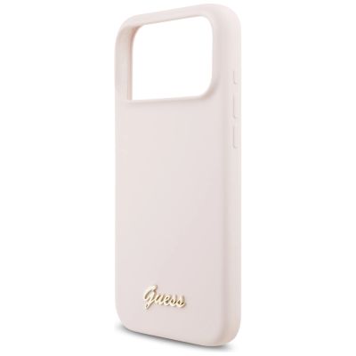 6. Guess Silicone Script Metal Logo MagSafe Case for iPhone 17 Pro Max - Pink