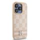 4. DKNY Leather Checkered Mono Pattern & Printed Stripes case for iPhone 15 Pro - pink