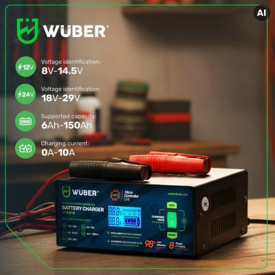10. Microprocessor car battery charger 10A 6-150 Ah 2-24 V W14018 WUBER