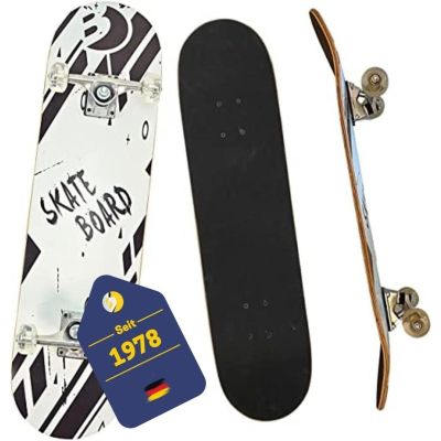 4. KID BLACK & WHITE WOODEN SKATEBOARD BEST SPORTING