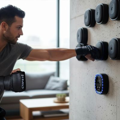 11. TB05 BLUETOOTH MODULAR BOXING TARGET WITH MUSIC AND HMS GLOVES