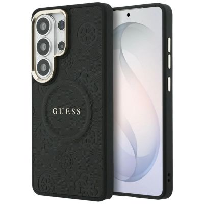 Guess Saffiano Peony Embossed Ring MagSafe Case for Samsung Galaxy S26 Ultra - Black