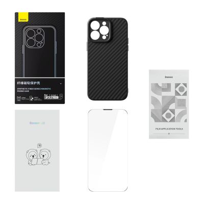 9. Armored case for iPhone 14 Pro compatible with MagSafe Baseus Synthetic Fiber tempered glass - black
