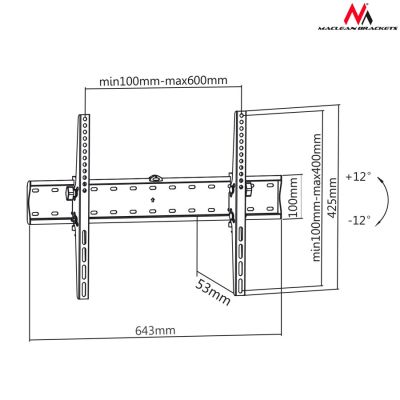 Maclean MC-668 TV wall mount (wall-mounted, tiltable; 37" - 70"; max. 40kg)