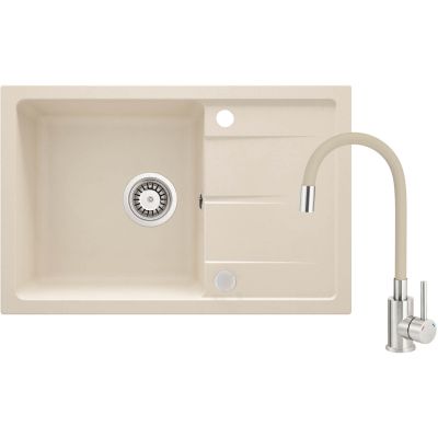 Granite sink with a tap with a curved spout