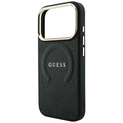 6. Guess Saffiano Peony & Ring MagSafe case for iPhone 17 Pro / 18 Pro - black