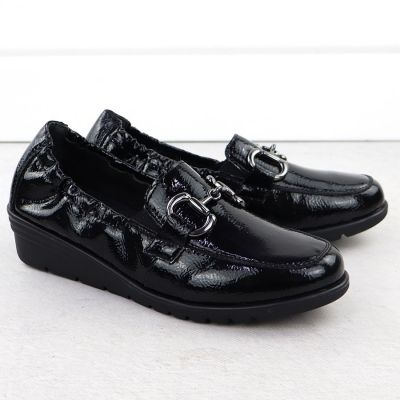 3. Women's patent leather wedge shoes, black, Rieker L5352-00