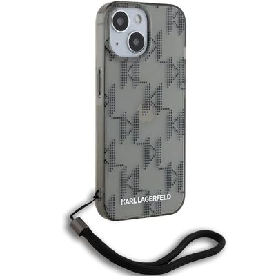 3. Karl Lagerfeld IML Mono KL Pattern & Cord case for iPhone 15 / 14 / 13 - black