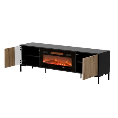 5. MERCI TV cabinet 180x40x53.5 black/artisan oak + fireplace