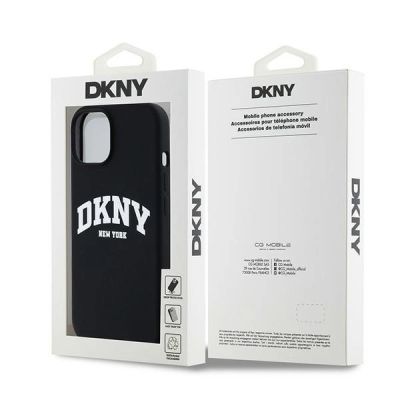 8. DKNY Liquid Silicone White Printed Logo MagSafe Case for iPhone 15 Plus / 14 Plus - Black
