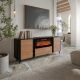 6. VOLARE chest of drawers 200x39x75 black/walnut + fireplace