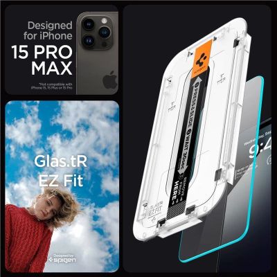 13. Spigen Glas.tR EZ Fit tempered glass for iPhone 15 Pro Max - 2 pcs.