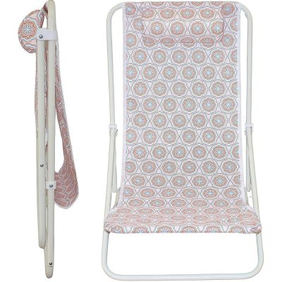 12. FOLDABLE BEACH CHAIR WITH HEADREST, BLUE AND ORANGE