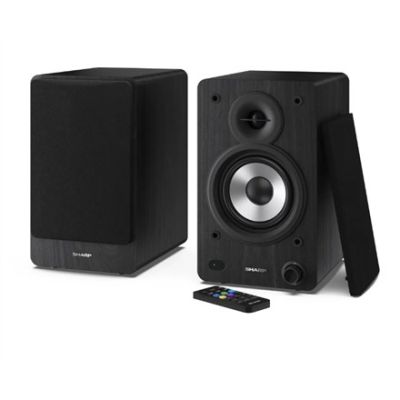 15. Sharp Bookshelf Speakers 2-Way Black Wired and Wireless 60W