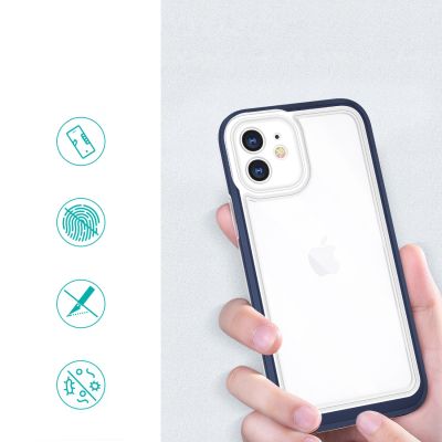 2. Clear 3in1 case for iPhone 12 blue frame gel cover