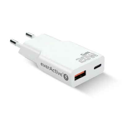 3. EVERACTIVE WALL CHARGER 1 x USB, 1 x USB-C QUICK CHARGE 3.0 20W SUPER SLIM WHITE SC-340Q