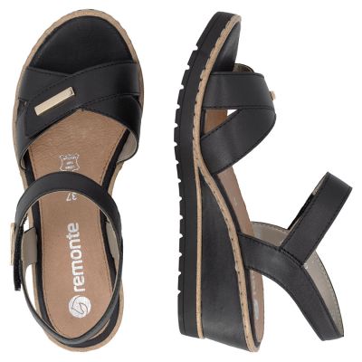 12. Women's gold leather wedge sandals Remonte R6266-90