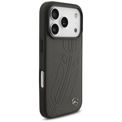4. Mercedes Leather Large Laurel Leave MagSafe Case for iPhone 17 Pro - Black and Gray