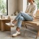 22. Women's leather suede platform shoes, white Filippo DP6776