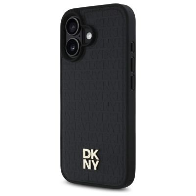 2. DKNY Repeat Pattern Stack Logo MagSafe iPhone 16 Case - Black