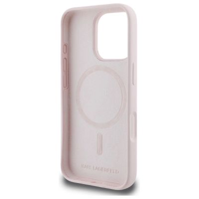 7. Karl Lagerfeld Silicone Nauble Heads Print MagSafe Case for iPhone 16 Pro Max - Pink