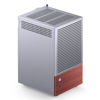 5. Jonsbo T6 Mini-Tower PC Case, Mini-ITX, Tempered Glass, Wood - Silver