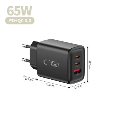 6. Tech-Protect NCA65W-GAN 3-Port 65W Wall Charger - Black