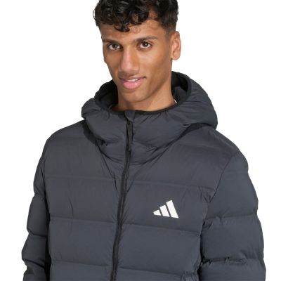11. Men's adidas Helionic Climawarm Stretch Hooded Down Jacket Black JN2114
