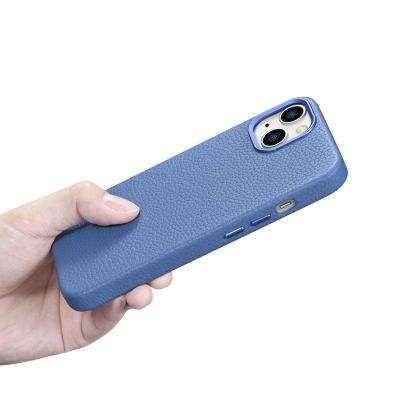 20. iCarer Litchi Premium Leather Case iPhone 14 Magnetic Leather Case with MagSafe Light Blue (WMI14220709-LB)