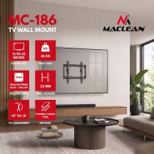 MACLEAN TV MOUNT / HANGER 13-43'' MACLEAN TV MOUNT / HANGER, MAX VESA 200X200, 13-43", UP TO 45KG, BLACK, TILT ADJUSTMENT