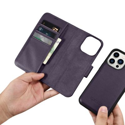 14. iCarer Wallet Case 2in1 Cover iPhone 14 Pro Anti-RFID Leather Flip Case Dark Purple (WMI14220726-DP)