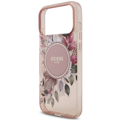 6. Guess IML Flowers Pearl Strap MagSafe Case for iPhone 18 Pro Max / 17 Pro Max – Pink