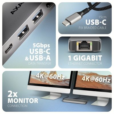 13. Axagon HMC-7HX2 USB Hub USB 3.2 Gen 1 (3.1 Gen 1) Type-C Gray